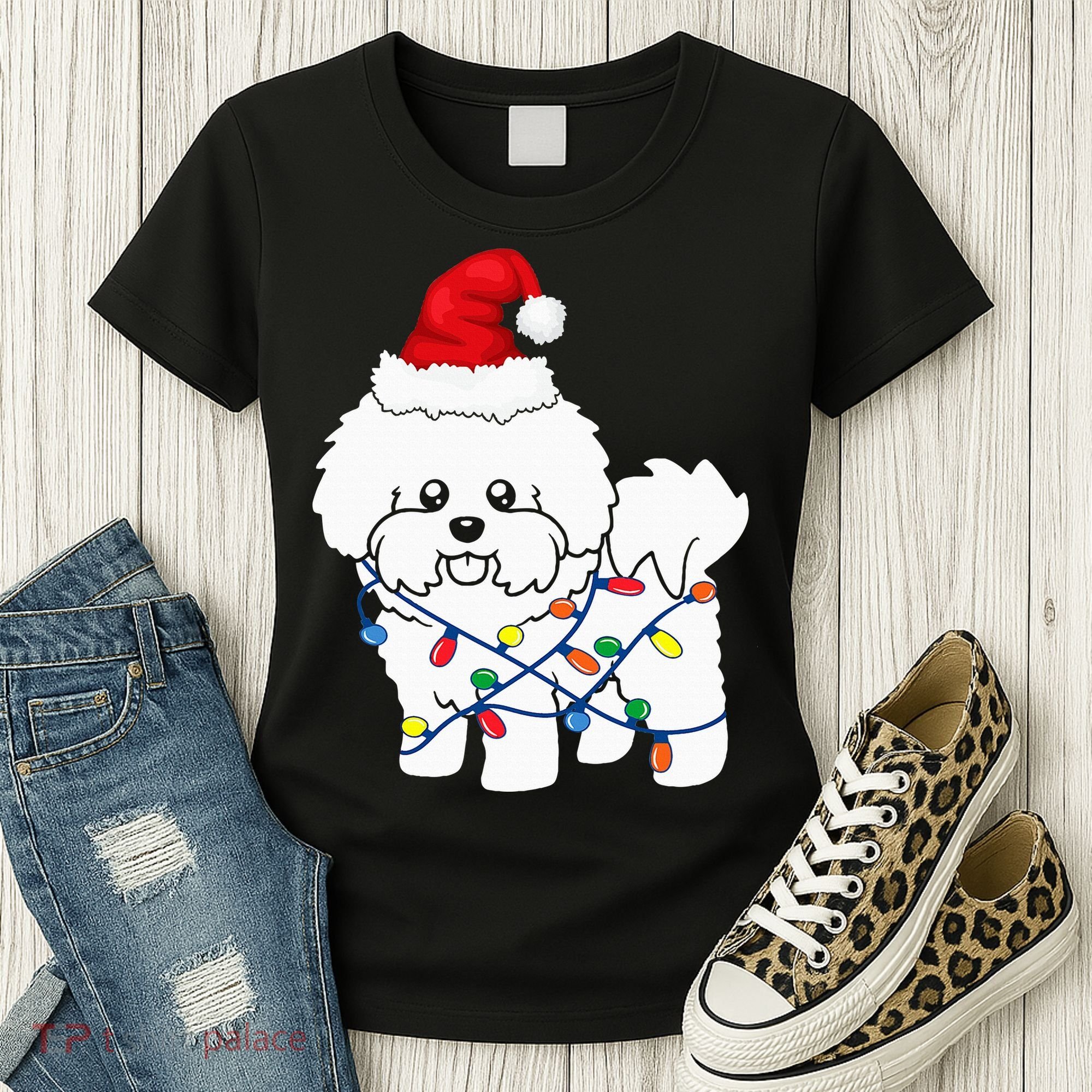 Bichon Frise Christmas Light Funny Dog Lover Gift Women's T-Shirt