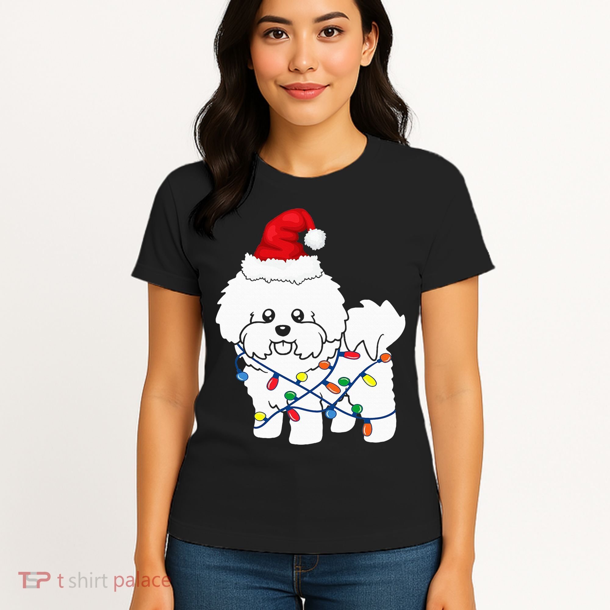 Bichon Frise Christmas Light Funny Dog Lover Gift Women's T-Shirt
