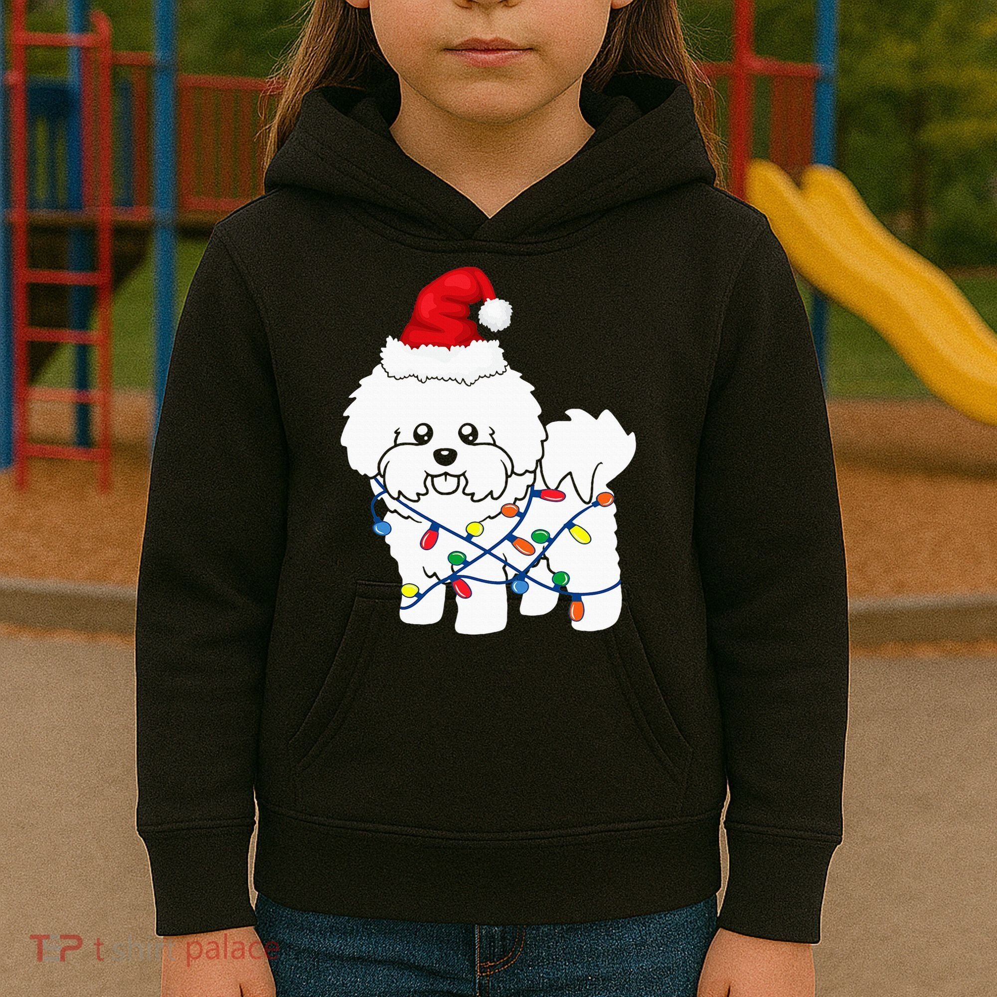 Bichon Frise Christmas Light Funny Dog Lover Gift Kids Hoodie