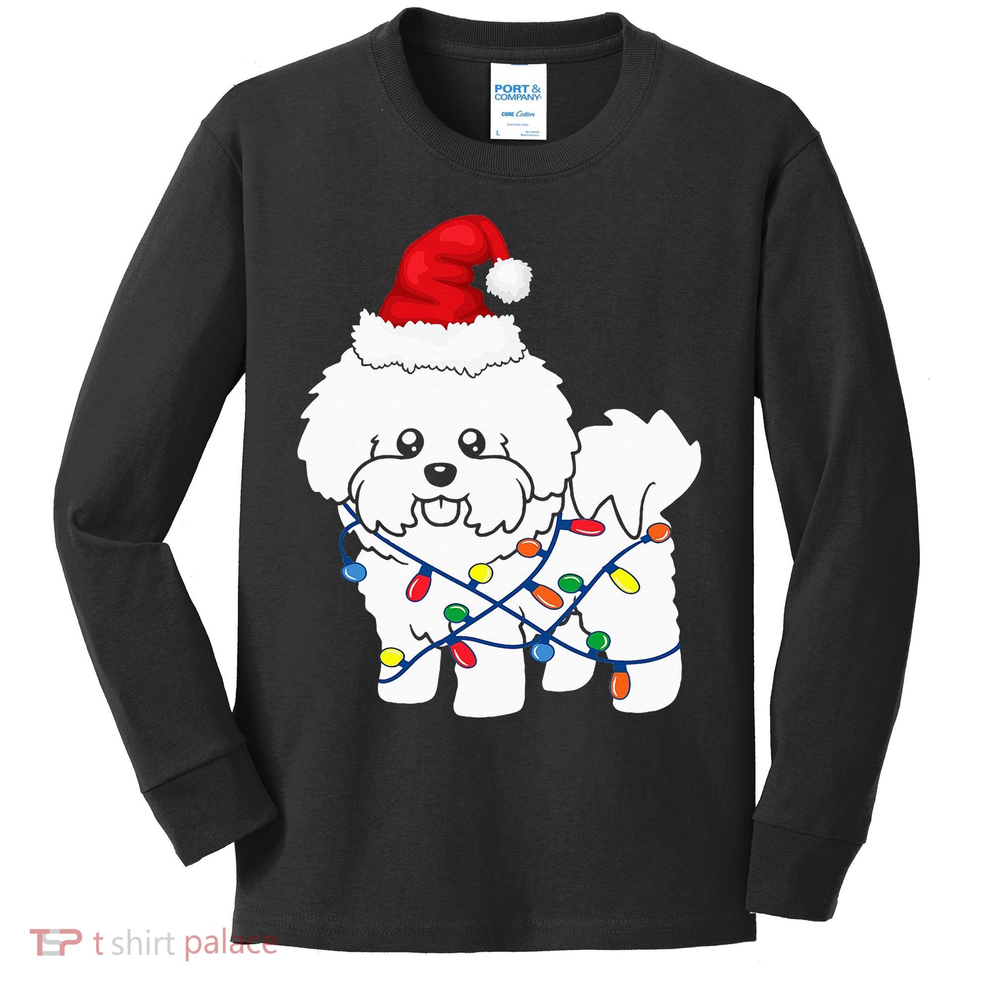 Bichon Frise Christmas Light Funny Dog Lover Gift Kids Long Sleeve Shirt