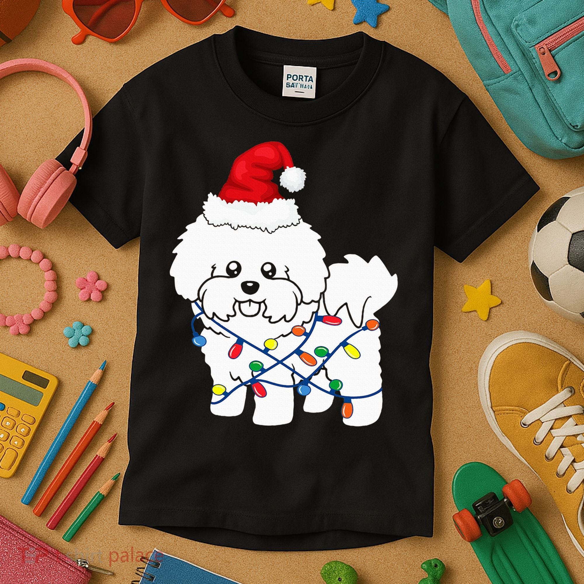 Bichon Frise Christmas Light Funny Dog Lover Gift Kids T-Shirt
