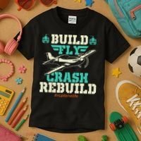 Build Fly Crash Rebuild RC Airplane Pilot RC Plane Kids T-Shirt thumb 3