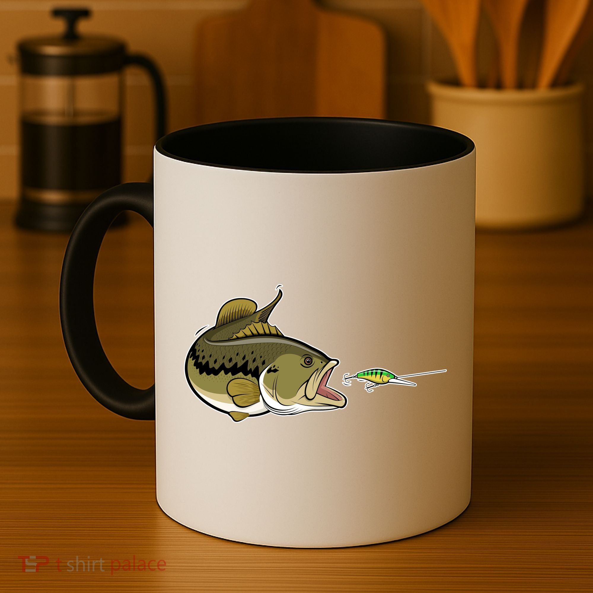 Bass Fish Chasing Lure Hook Fishing Fan Coffee Mug