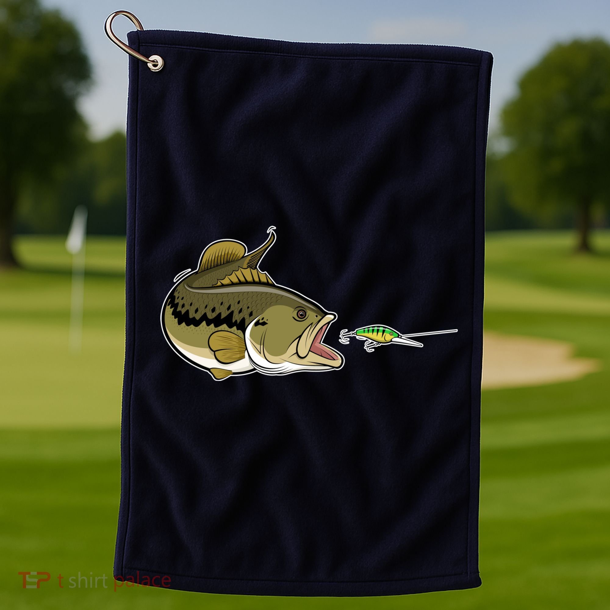 Bass Fish Chasing Lure Hook Fishing Fan Golf Towel