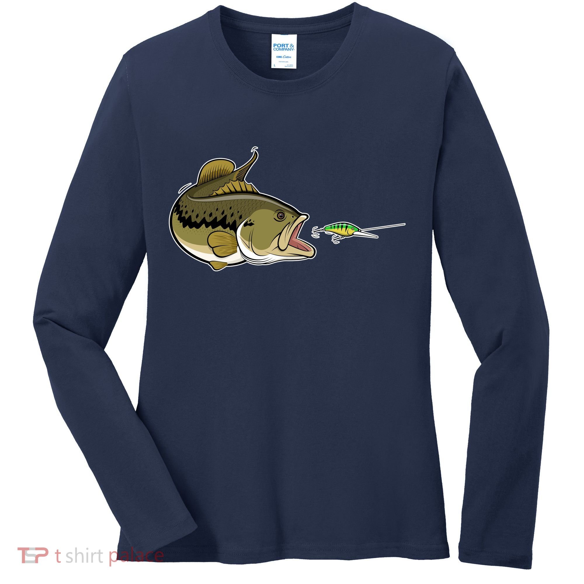Bass Fish Chasing Lure Hook Fishing Fan Women's Long Sleeve Shirt