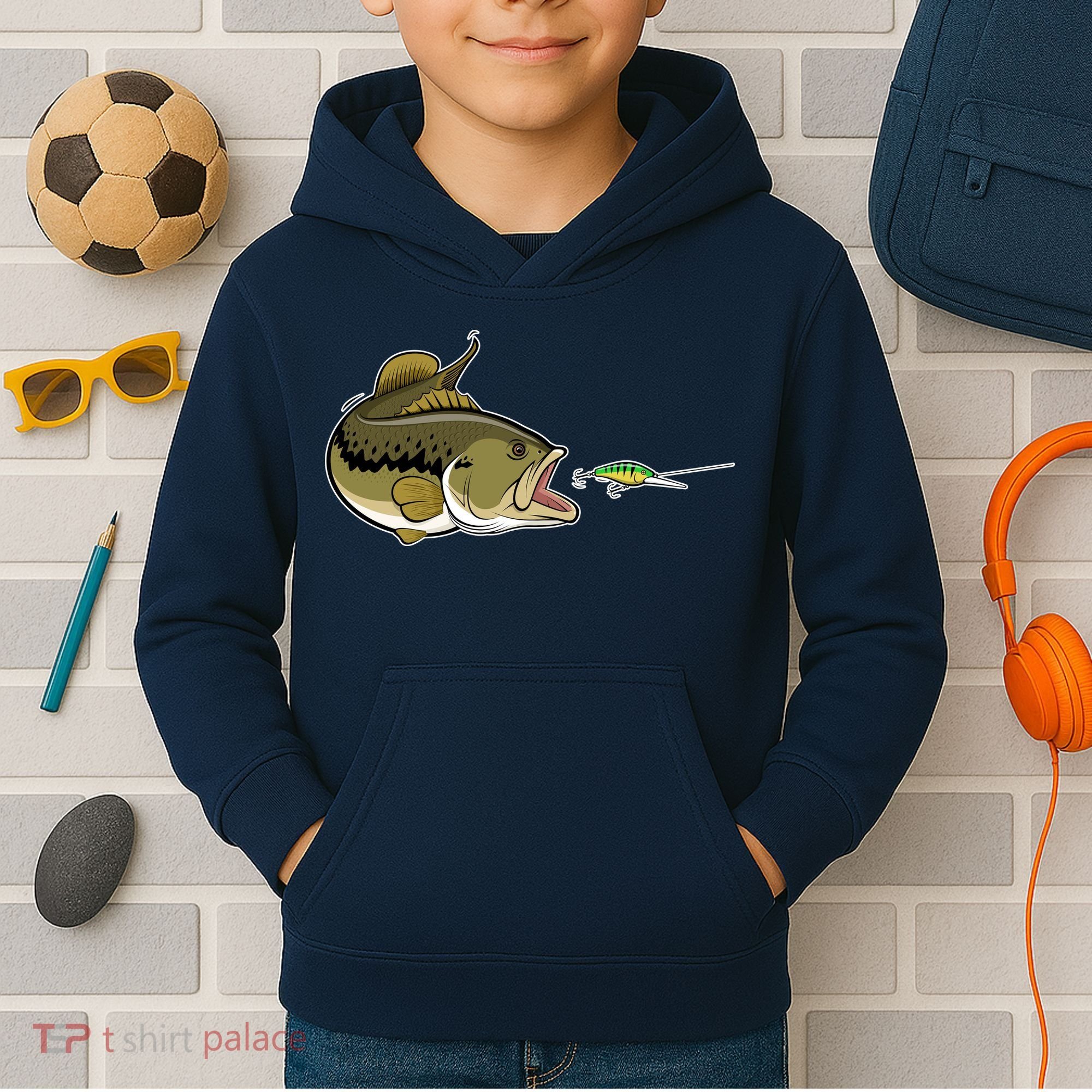Bass Fish Chasing Lure Hook Fishing Fan Kids Hoodie