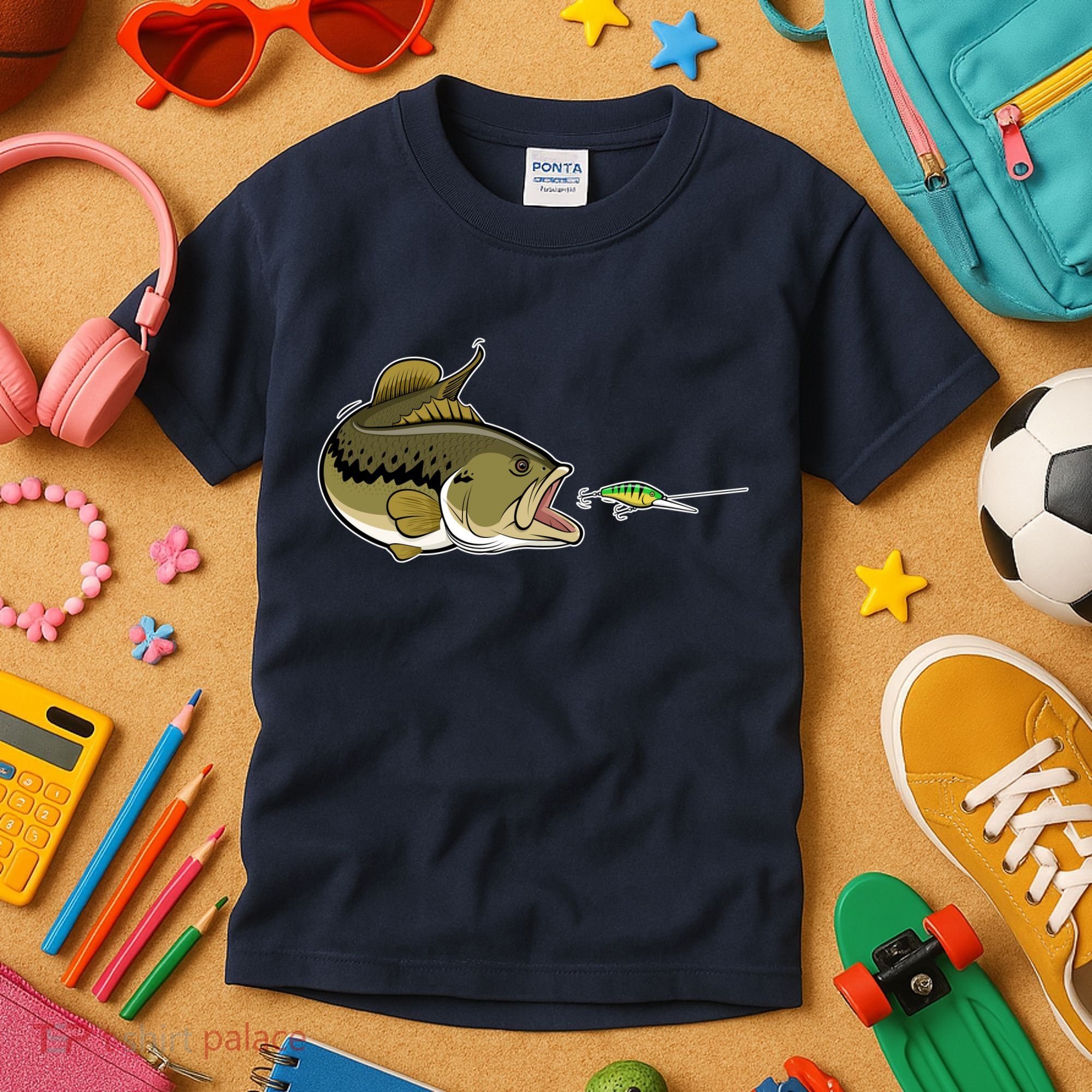 Bass Fish Chasing Lure Hook Fishing Fan Kids T-Shirt