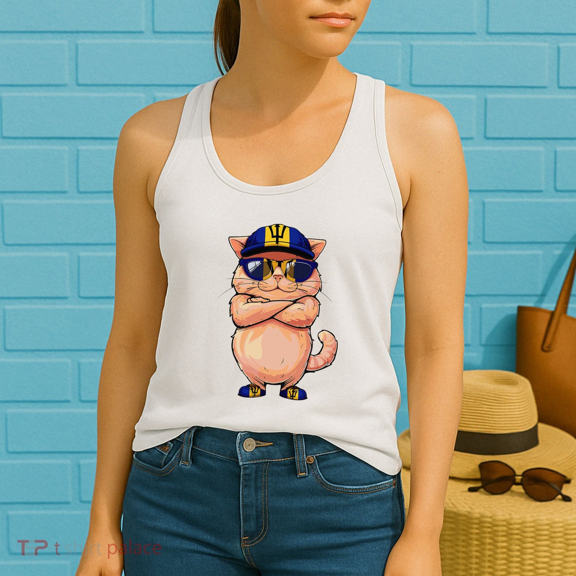 Barbadian Flag Cat Mom Souvenirs Products Kitten Barbados Women's Tank Top