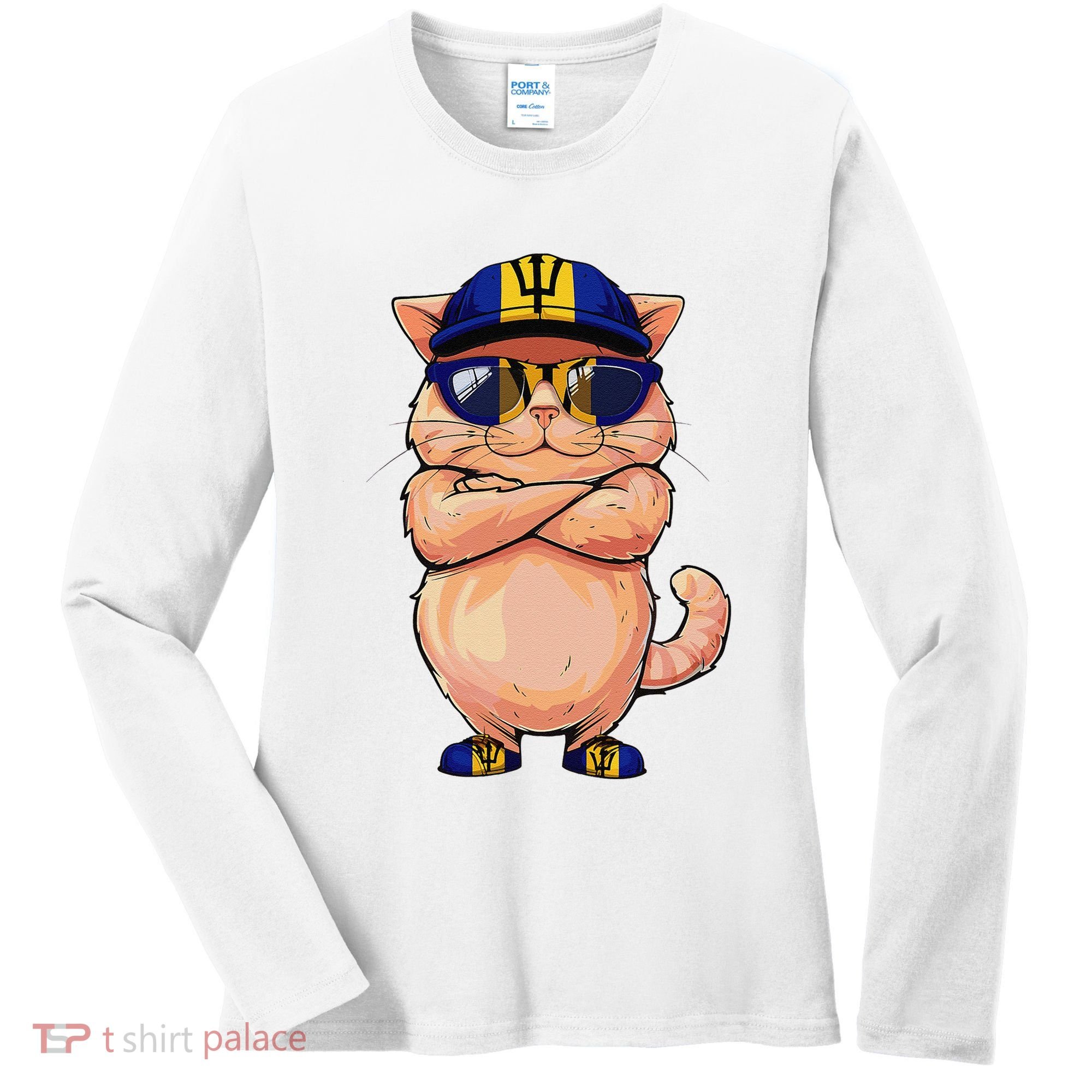Barbadian Flag Cat Mom Souvenirs Products Kitten Barbados Women's Long Sleeve Shirt