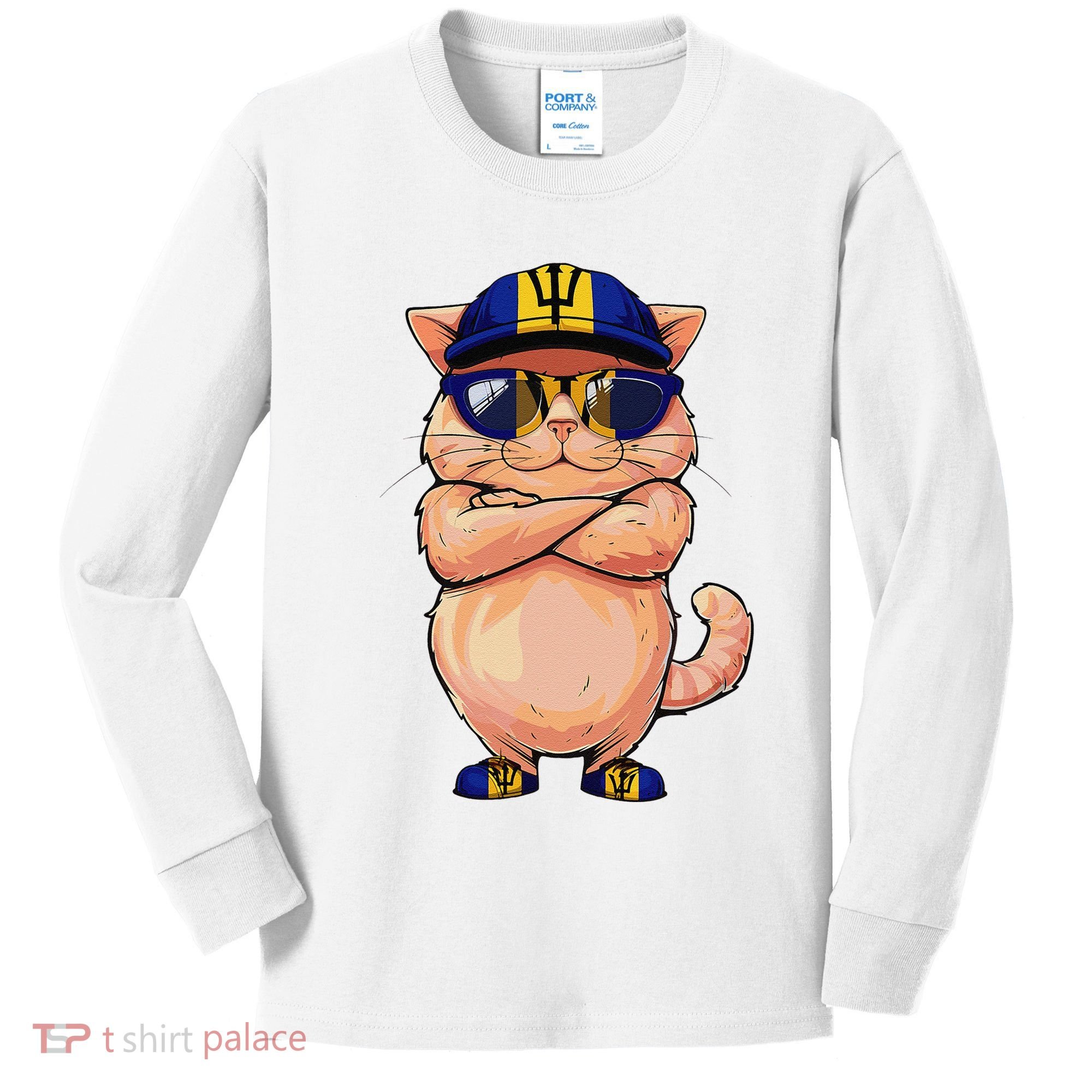 Barbadian Flag Cat Mom Souvenirs Products Kitten Barbados Kids Long Sleeve Shirt
