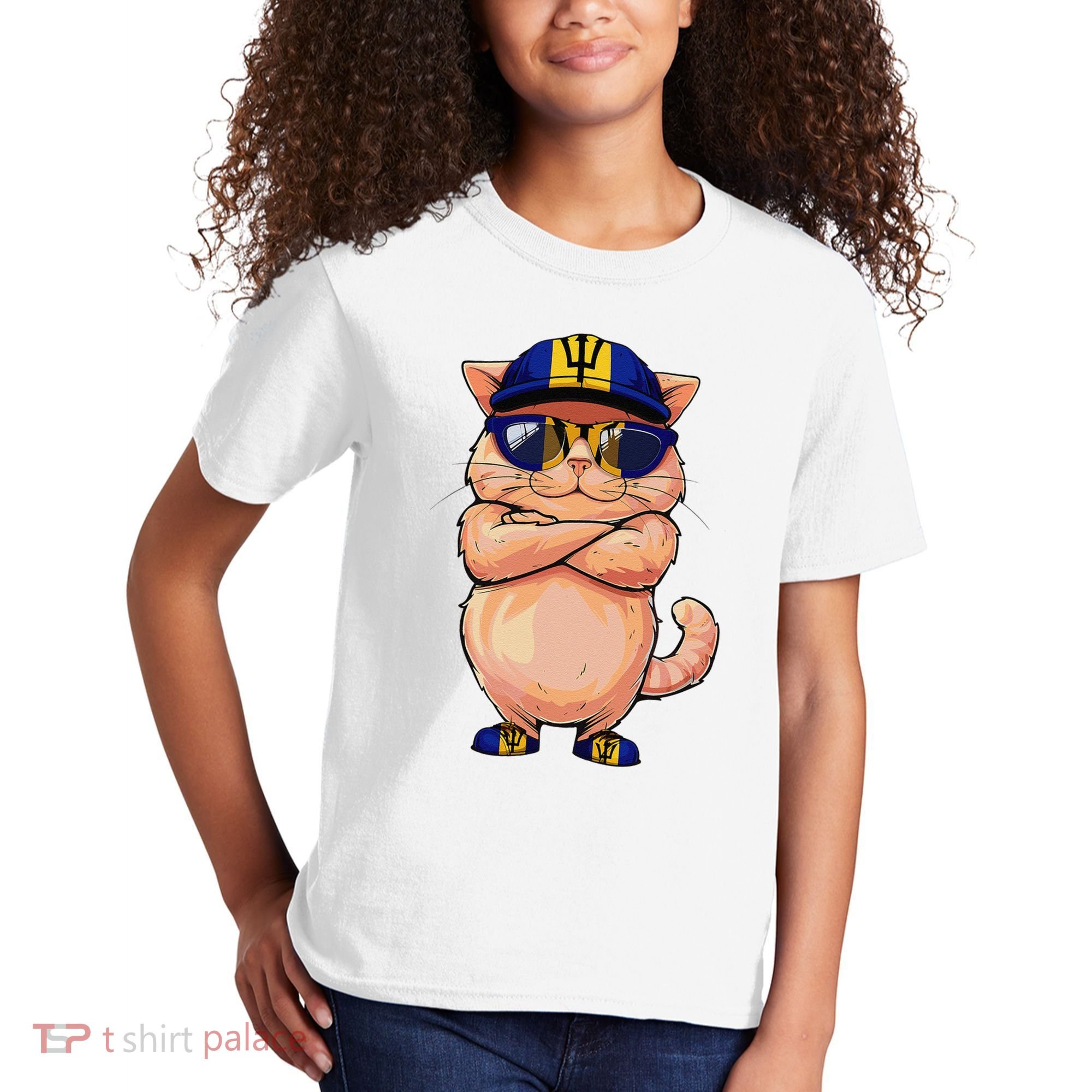 Barbadian Flag Cat Mom Souvenirs Products Kitten Barbados Kids T-Shirt