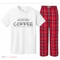 But First COFFEE Funny Coffee Sayings Kids Plaid Pajama Set thumb 0