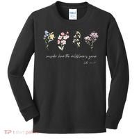 Boho Floral Consider How The Wildflowers Grow Motivational Kids Long Sleeve Shirt thumb 0