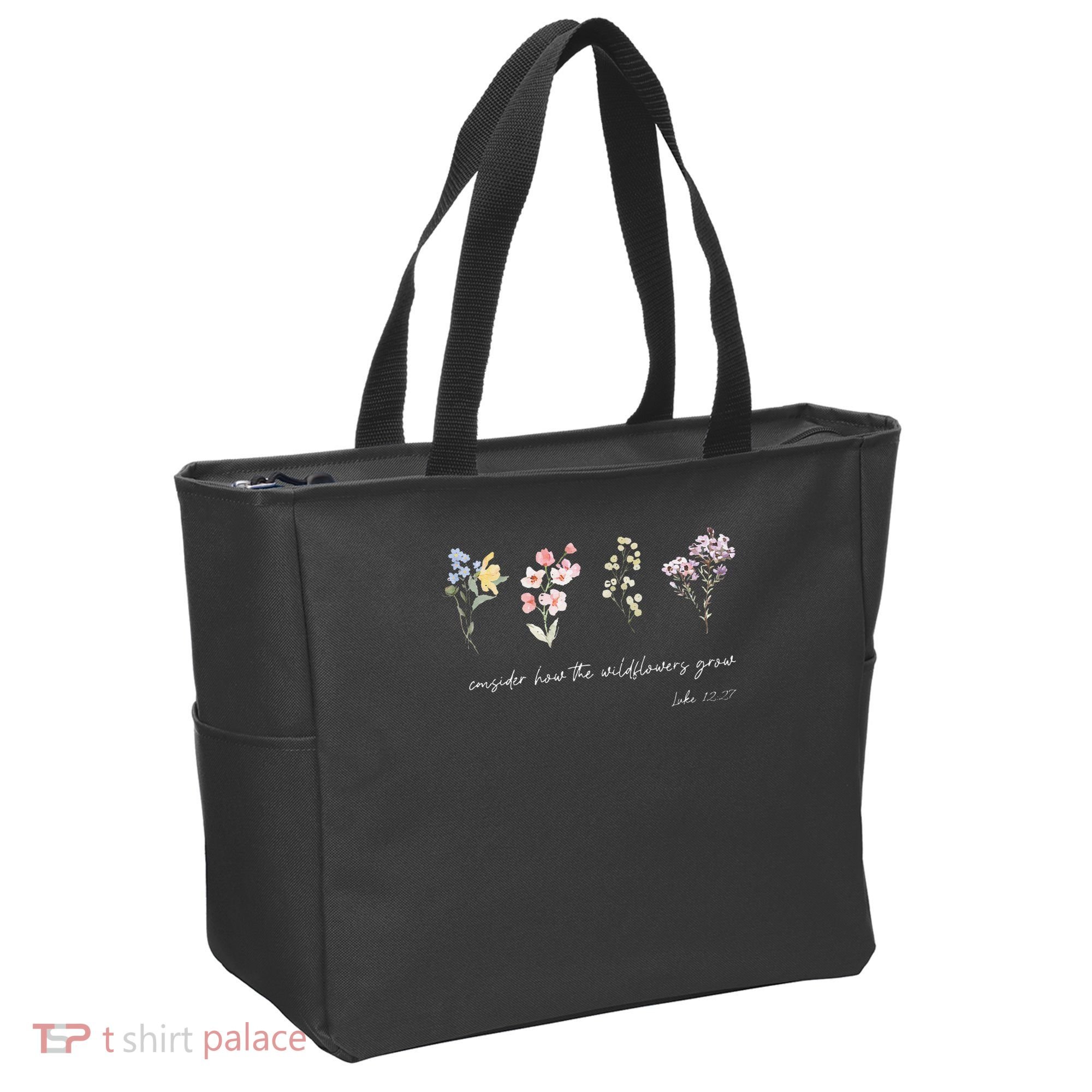 Boho Floral Consider How The Wildflowers Grow Motivational Tote Bag