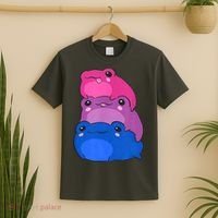 Bisexual Flag Color Frogs Subtle Bi Pride LGBTQ Aesthetic T-Shirt thumb 2