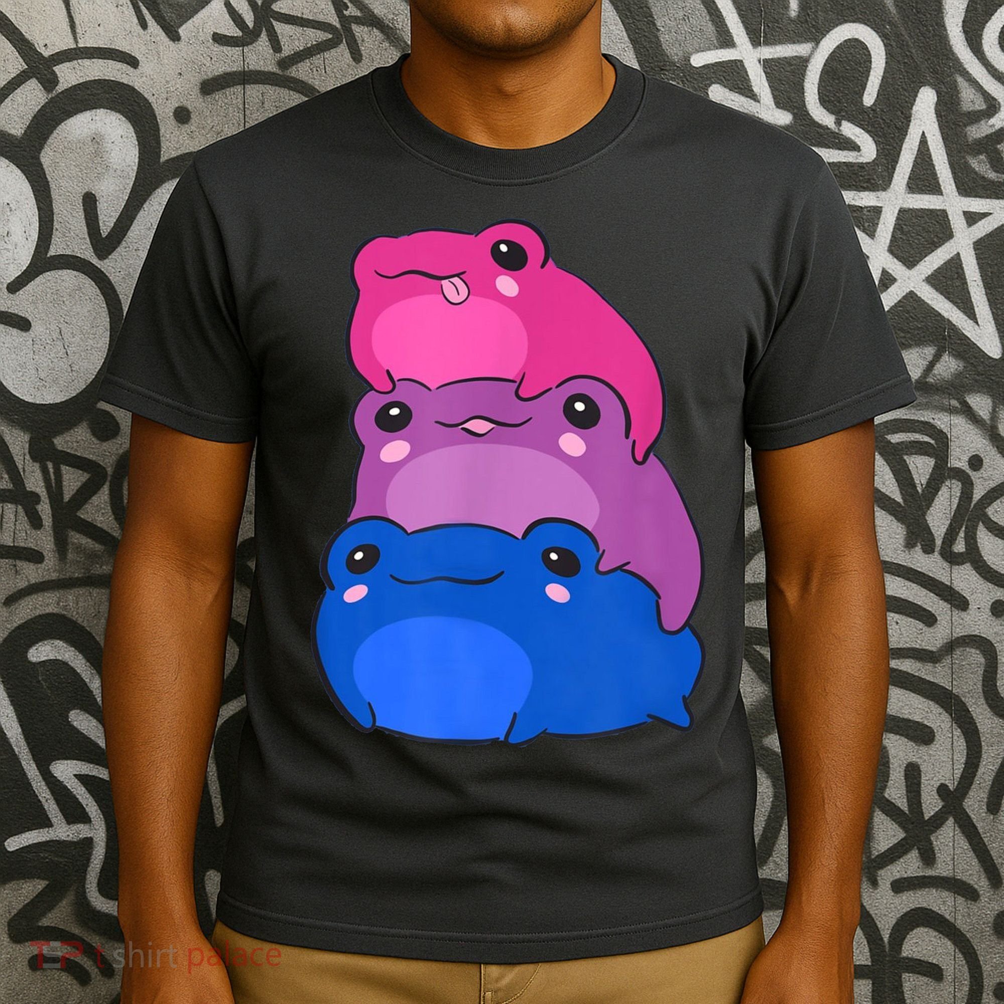 Bisexual Flag Color Frogs Subtle Bi Pride LGBTQ Aesthetic T-Shirt