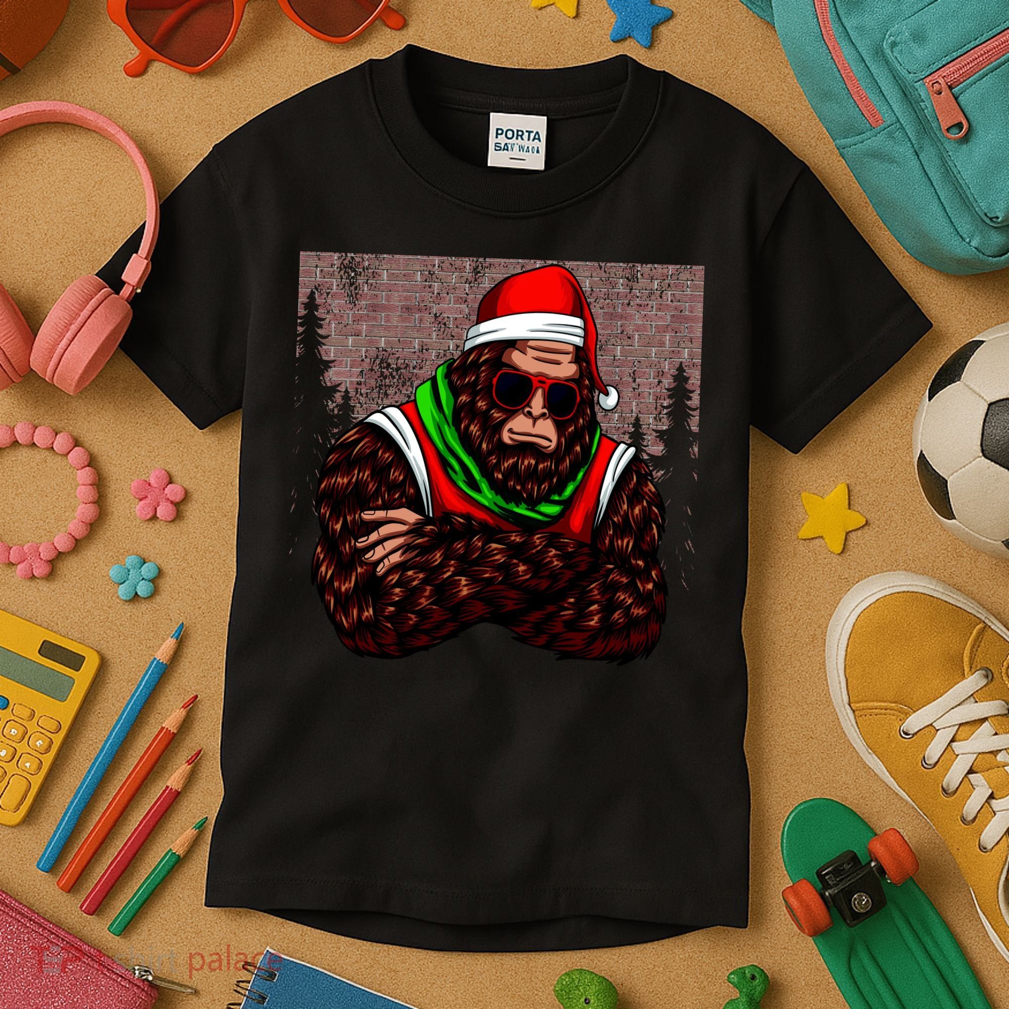 Bigfoot Funny Christmas Hipster Kids T-Shirt