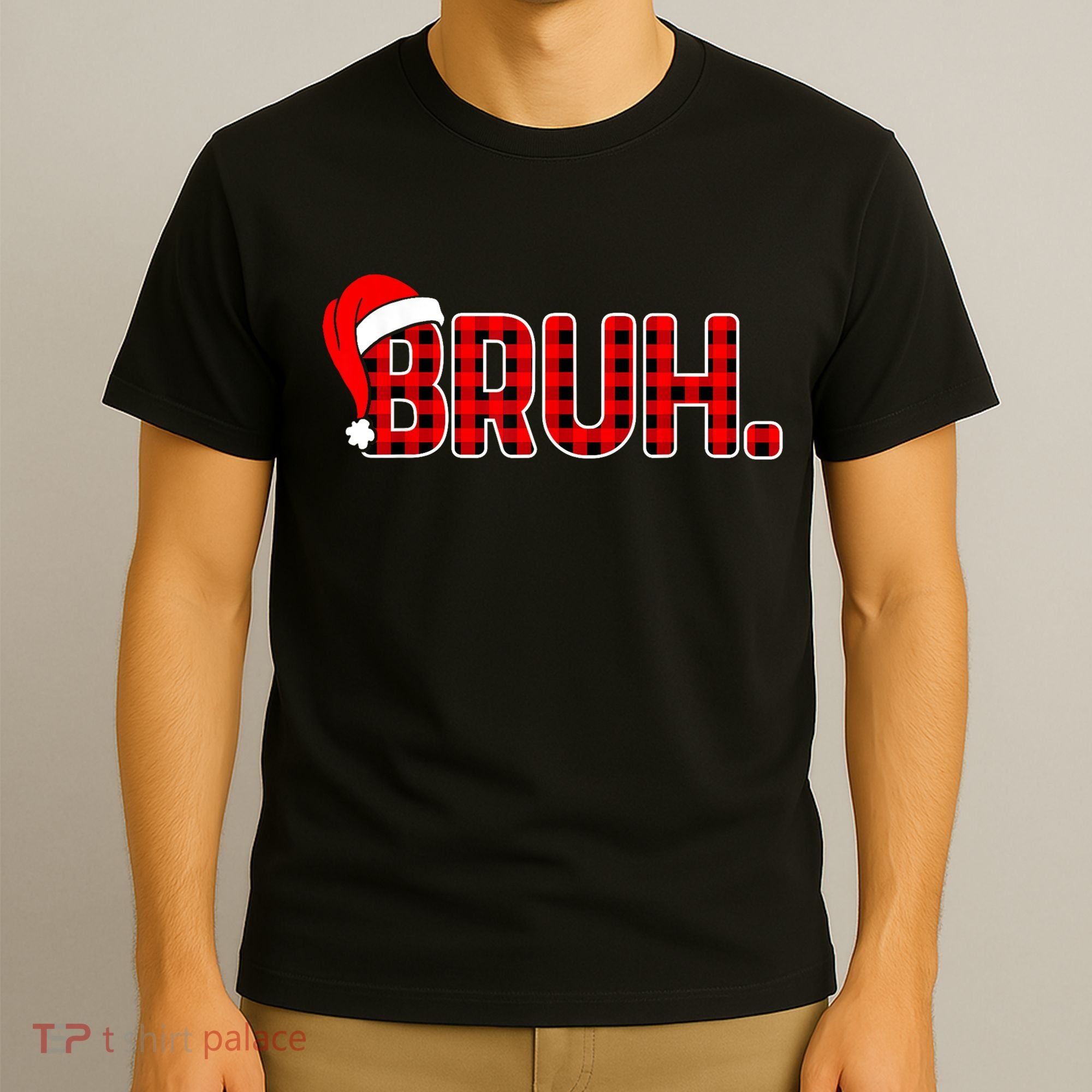 Bruh Funny Christmas Plaid Teens Xmas Pajamas T-Shirt