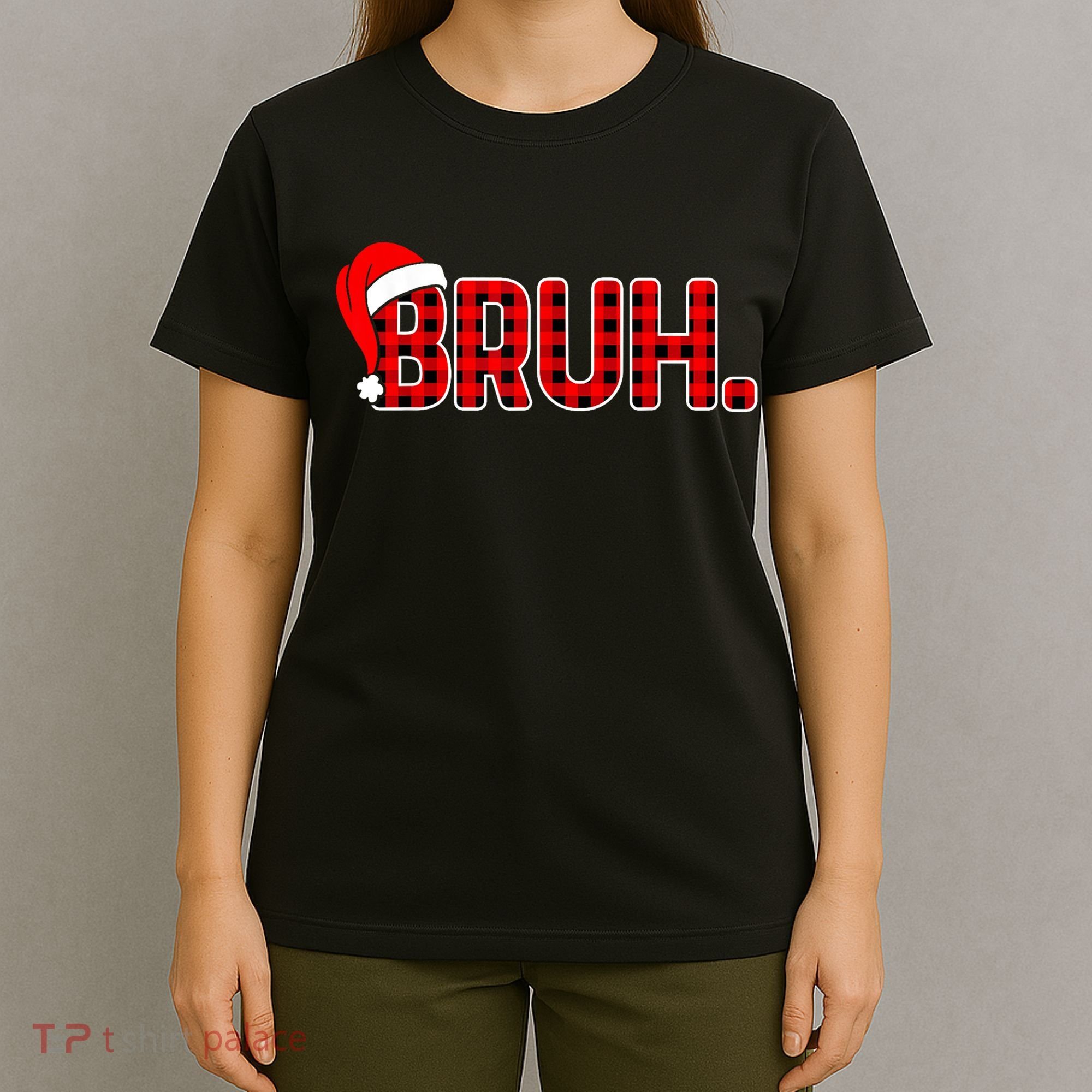 Bruh Funny Christmas Plaid Teens Xmas Pajamas T-Shirt