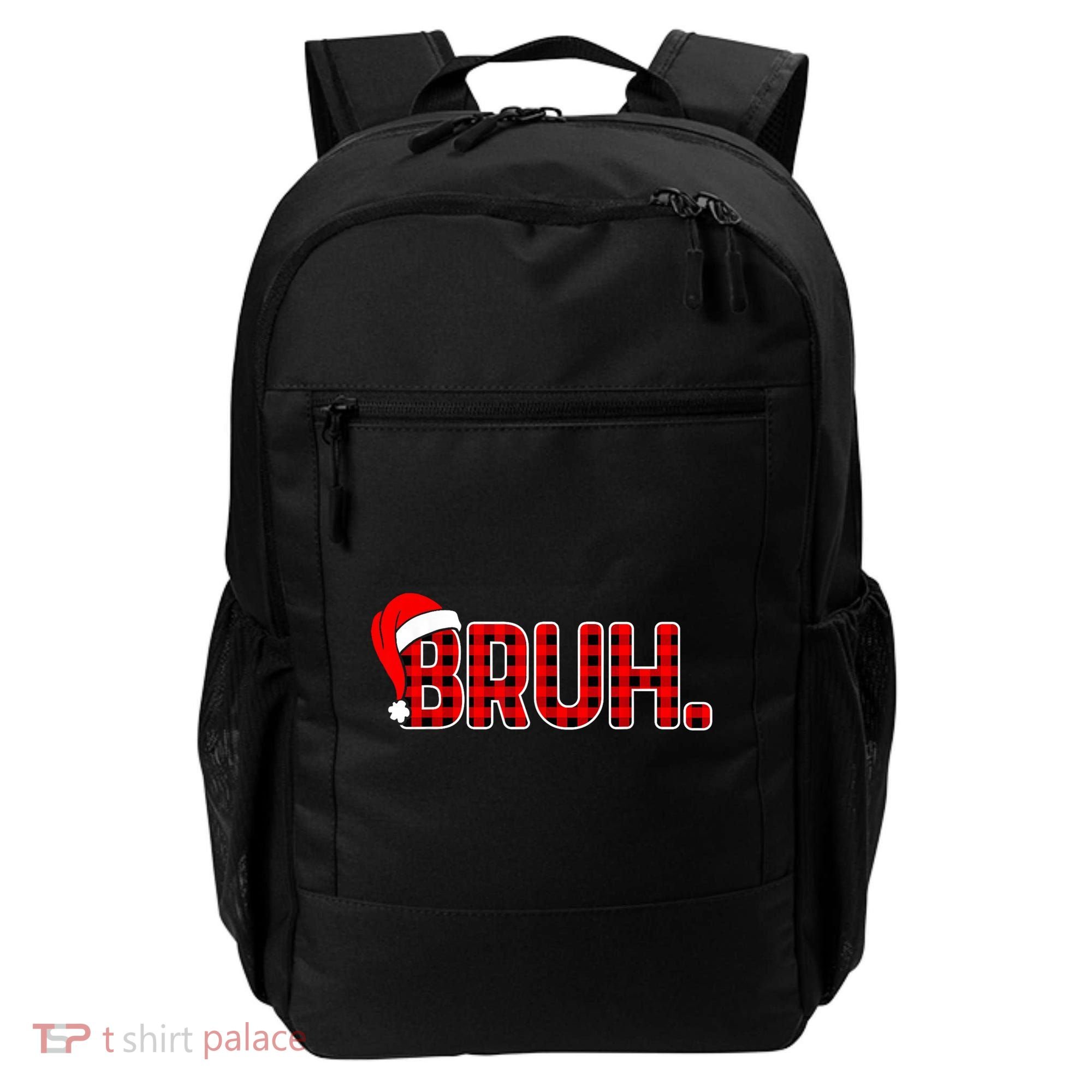 Bruh Funny Christmas Plaid Teens Xmas Pajamas Backpack