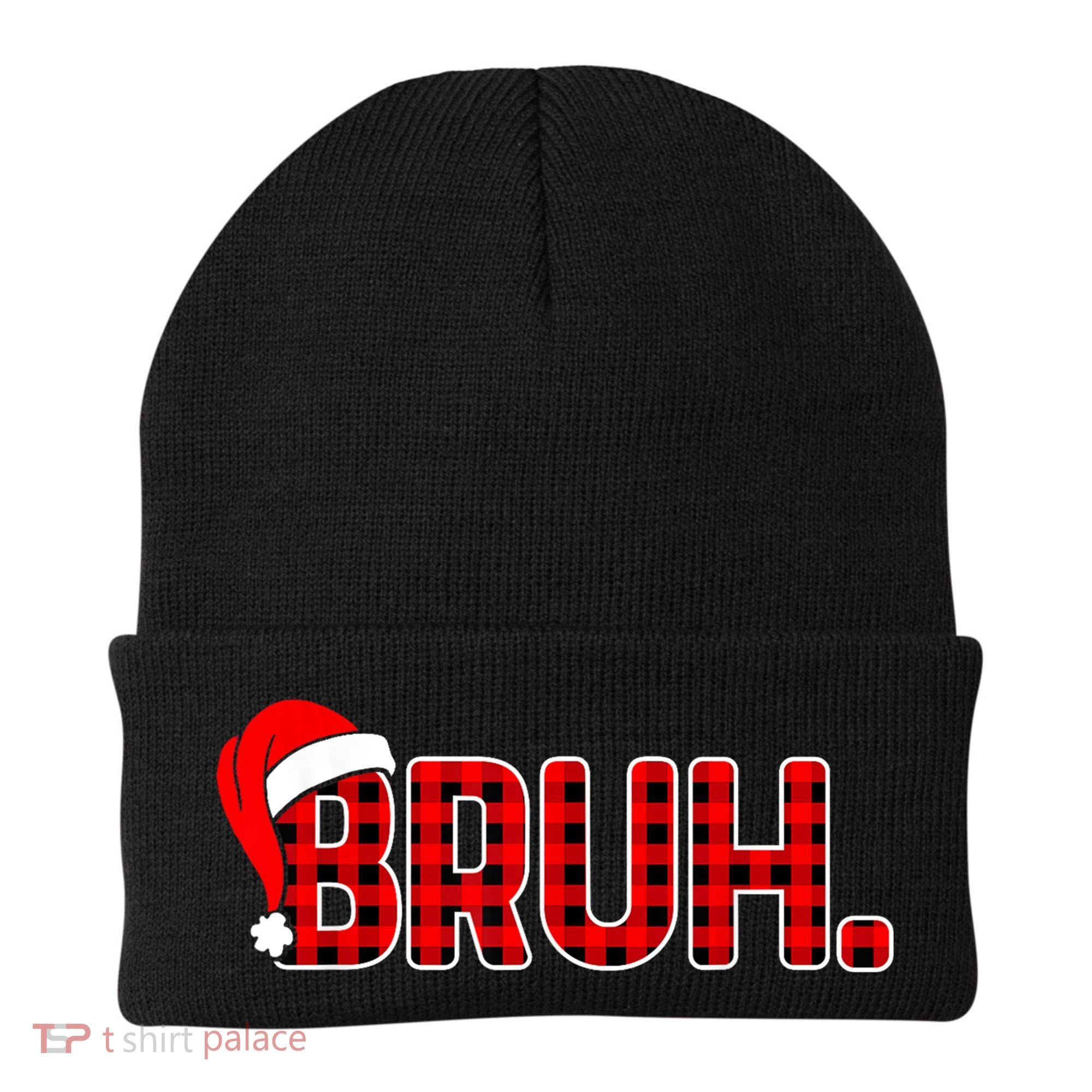 Bruh Funny Christmas Plaid Teens Xmas Pajamas Beanie