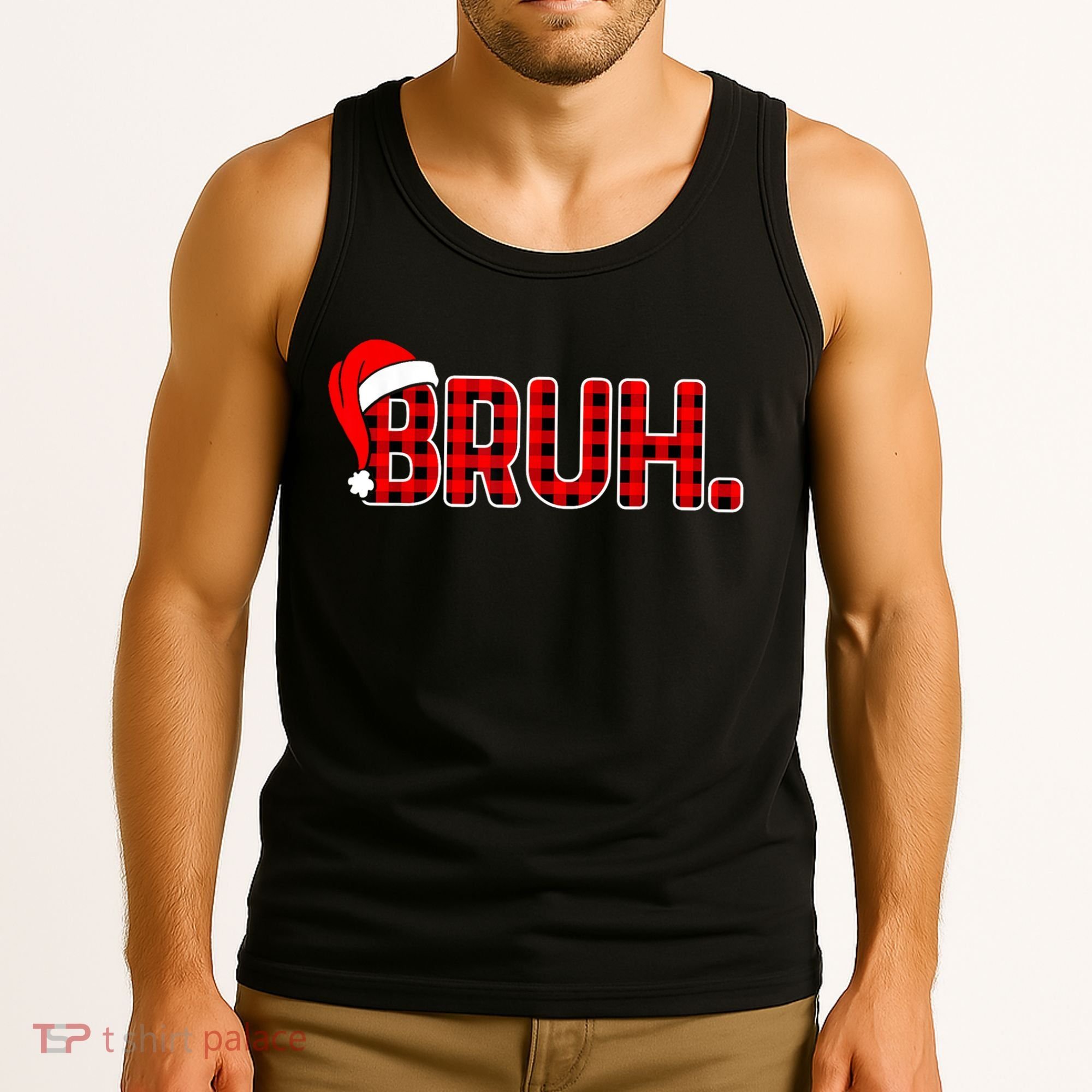 Bruh Funny Christmas Plaid Teens Xmas Pajamas Tank Top