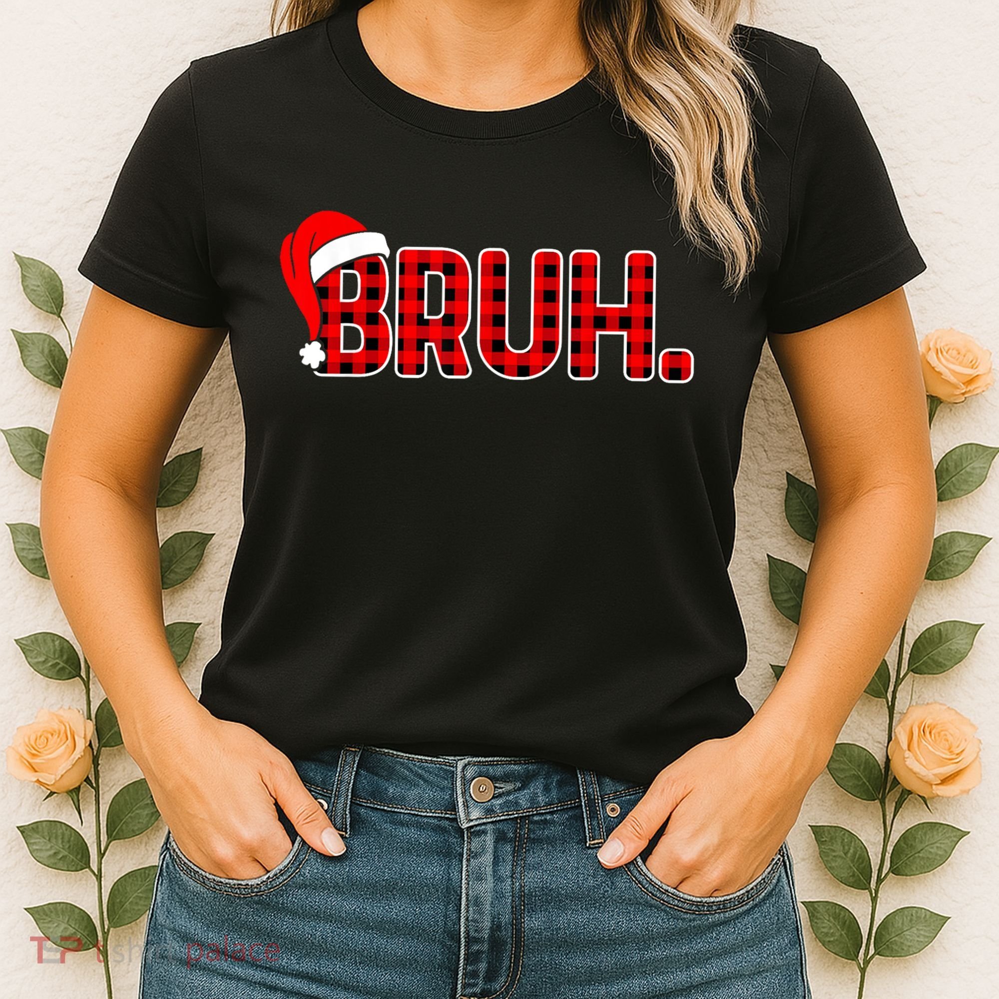 Bruh Funny Christmas Plaid Teens Xmas Pajamas Women's T-Shirt