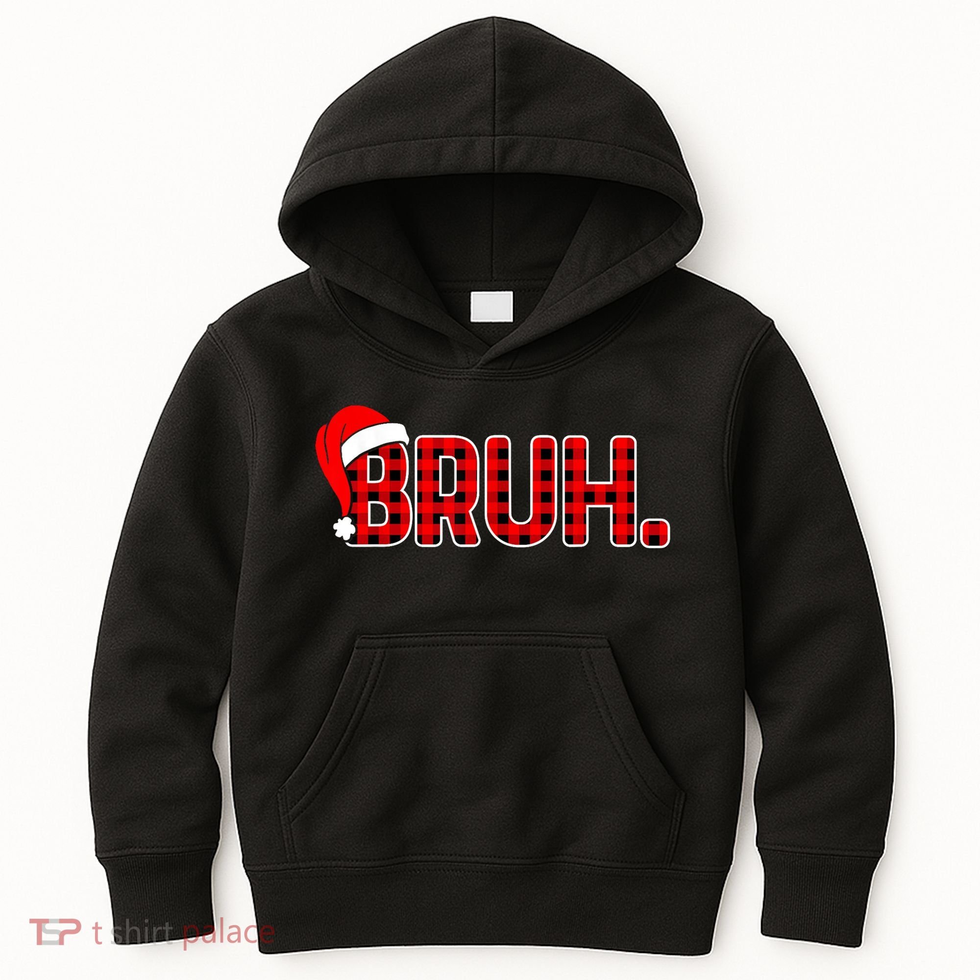 Bruh Funny Christmas Plaid Teens Xmas Pajamas Kids Hoodie