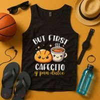 But First Cafecito Y Pan Dulce Concha Mexican Coffee Lover Tank Top thumb 4