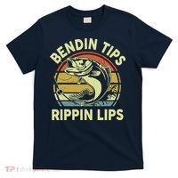 Bass Fish Dad Bendin Tips Rippin Lips Funny Papa Fishing T-Shirt thumb 0