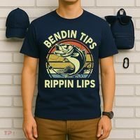 Bass Fish Dad Bendin Tips Rippin Lips Funny Papa Fishing T-Shirt thumb 6