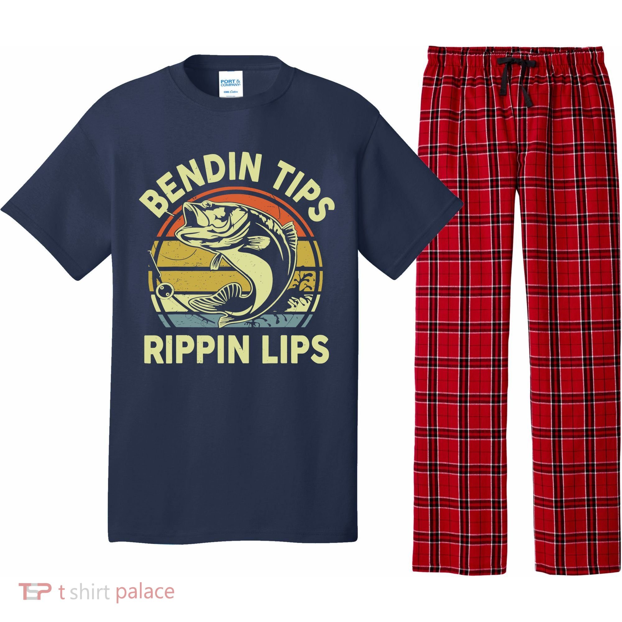 Bass Fish Dad Bendin Tips Rippin Lips Funny Papa Fishing Pajama Set