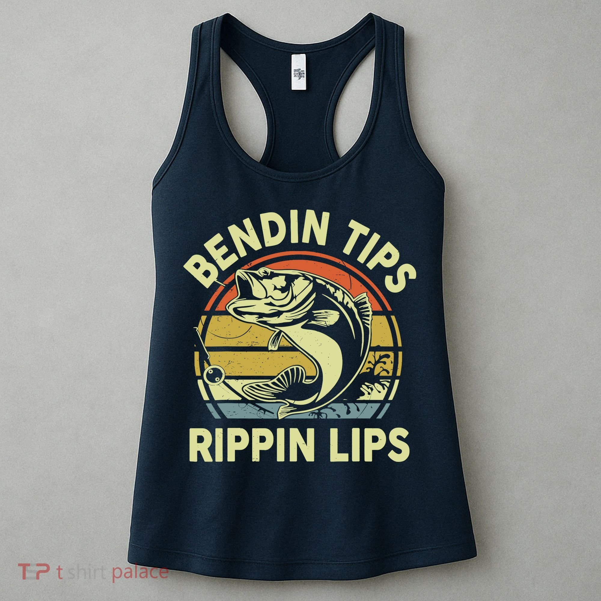 Bass Fish Dad Bendin Tips Rippin Lips Funny Papa Fishing Women's Tank Top