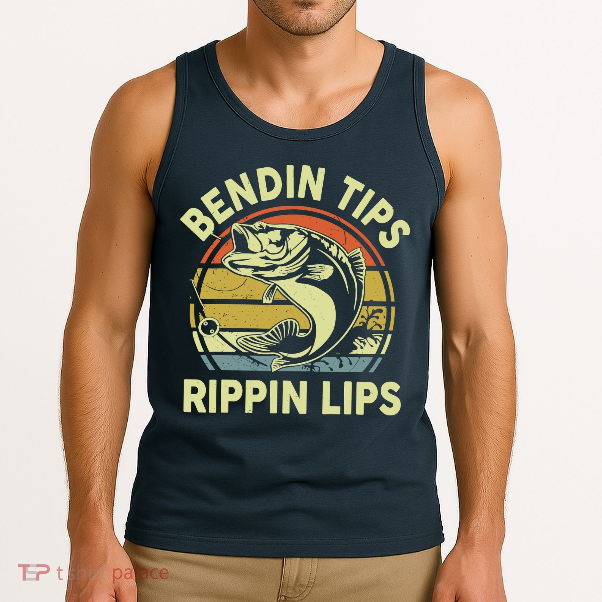 Bass Fish Dad Bendin Tips Rippin Lips Funny Papa Fishing Tank Top