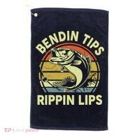 Bass Fish Dad Bendin Tips Rippin Lips Funny Papa Fishing Golf Towel thumb 0