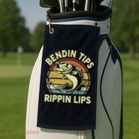 Bass Fish Dad Bendin Tips Rippin Lips Funny Papa Fishing Golf Towel thumb 2