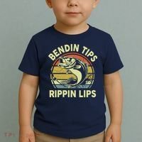 Bass Fish Dad Bendin Tips Rippin Lips Funny Papa Fishing Toddler T-Shirt thumb 2
