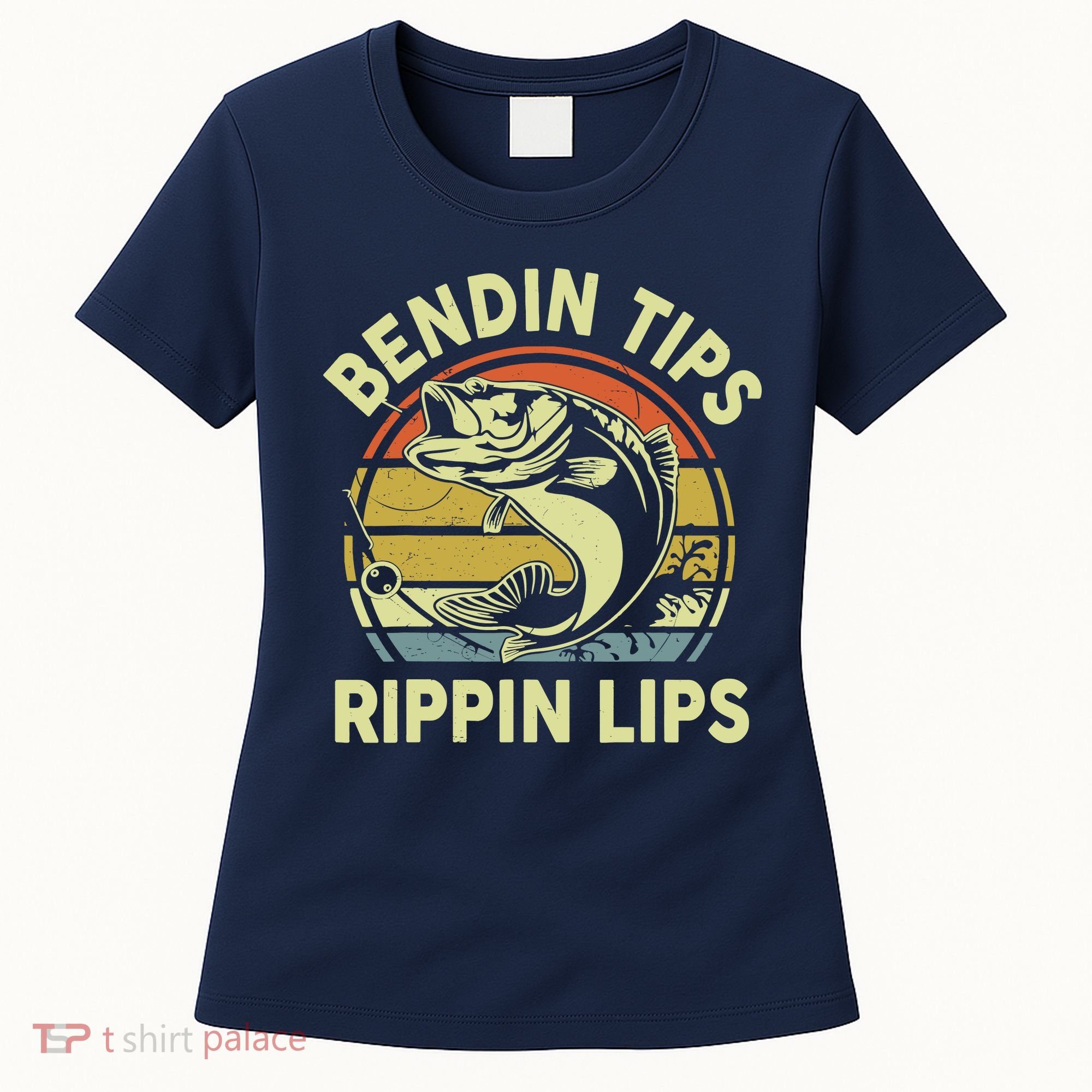 Bass Fish Dad Bendin Tips Rippin Lips Funny Papa Fishing Women's T-Shirt