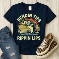 Bass Fish Dad Bendin Tips Rippin Lips Funny Papa Fishing Women's T-Shirt thumb 3
