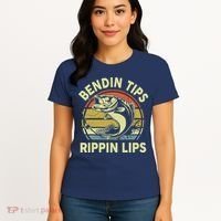 Bass Fish Dad Bendin Tips Rippin Lips Funny Papa Fishing Women's T-Shirt thumb 4