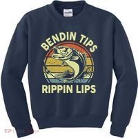 Bass Fish Dad Bendin Tips Rippin Lips Funny Papa Fishing Kids Sweatshirt thumb 0