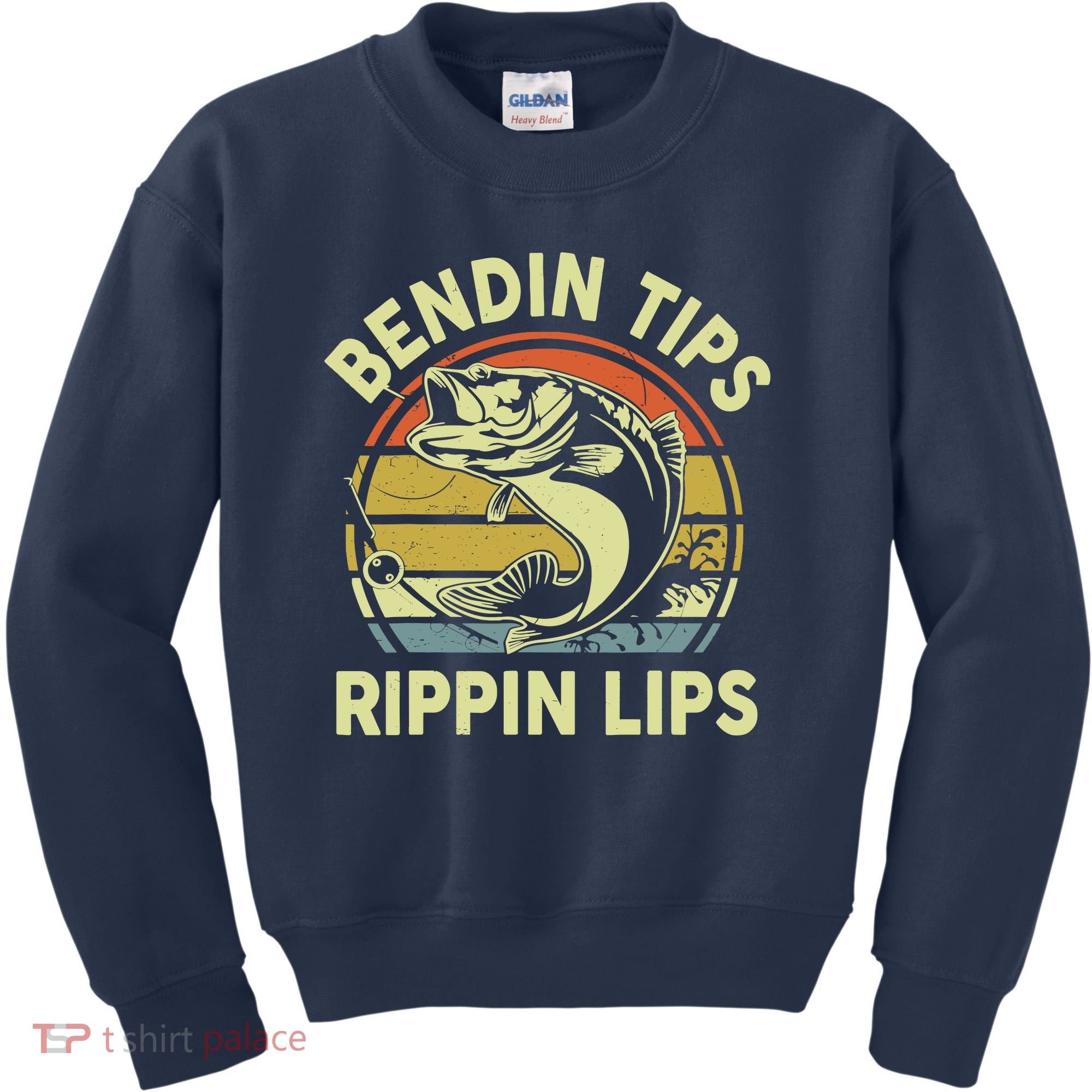 Bass Fish Dad Bendin Tips Rippin Lips Funny Papa Fishing Kids Sweatshirt