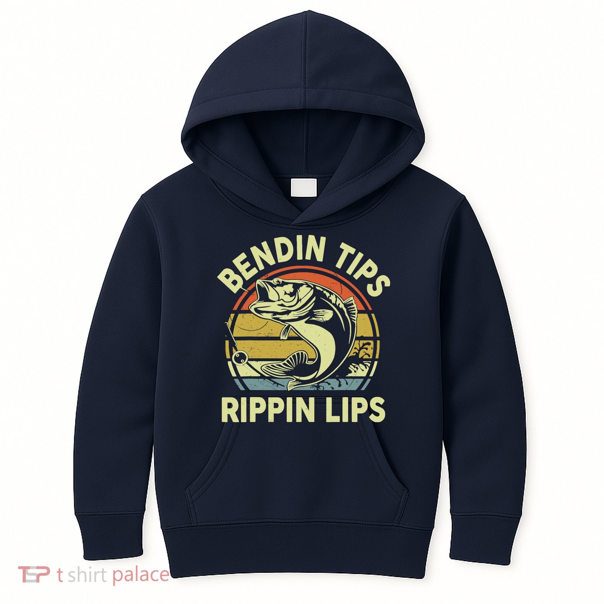 Bass Fish Dad Bendin Tips Rippin Lips Funny Papa Fishing Kids Hoodie