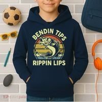 Bass Fish Dad Bendin Tips Rippin Lips Funny Papa Fishing Kids Hoodie thumb 2