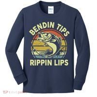 Bass Fish Dad Bendin Tips Rippin Lips Funny Papa Fishing Kids Long Sleeve Shirt thumb 0