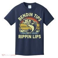 Bass Fish Dad Bendin Tips Rippin Lips Funny Papa Fishing Kids T-Shirt thumb 0