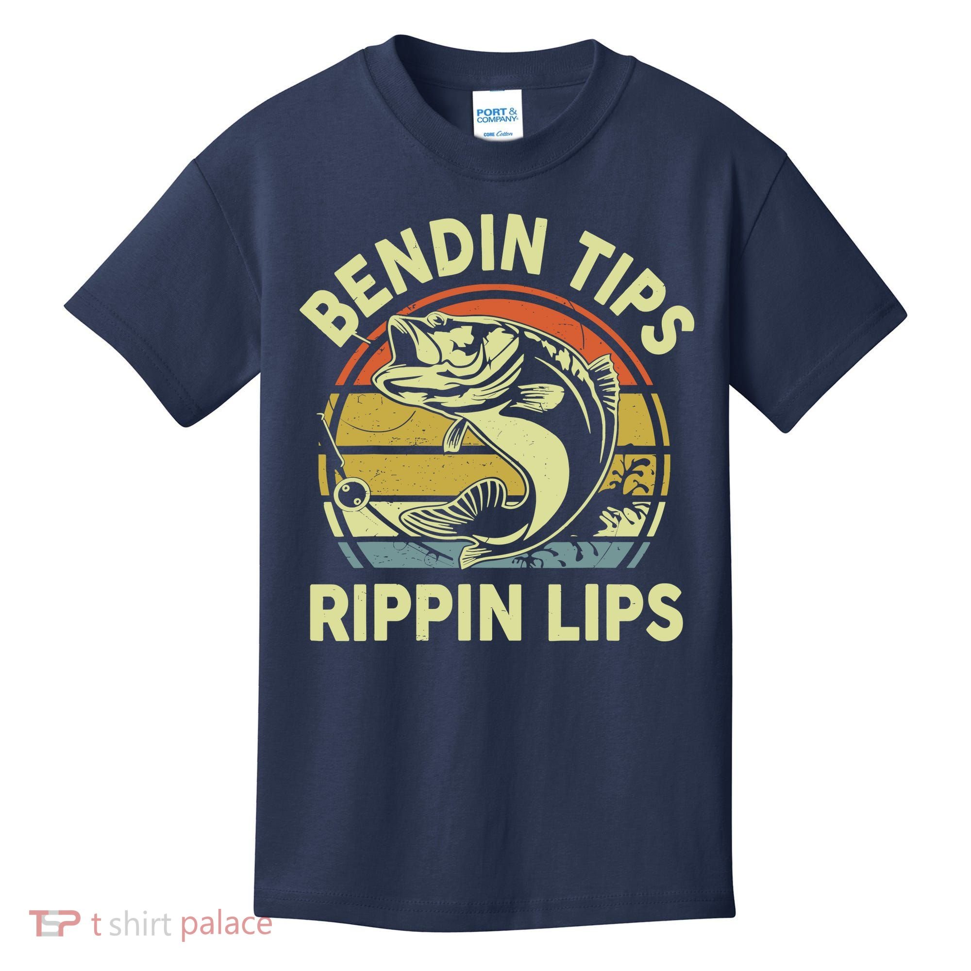 Bass Fish Dad Bendin Tips Rippin Lips Funny Papa Fishing Kids T-Shirt