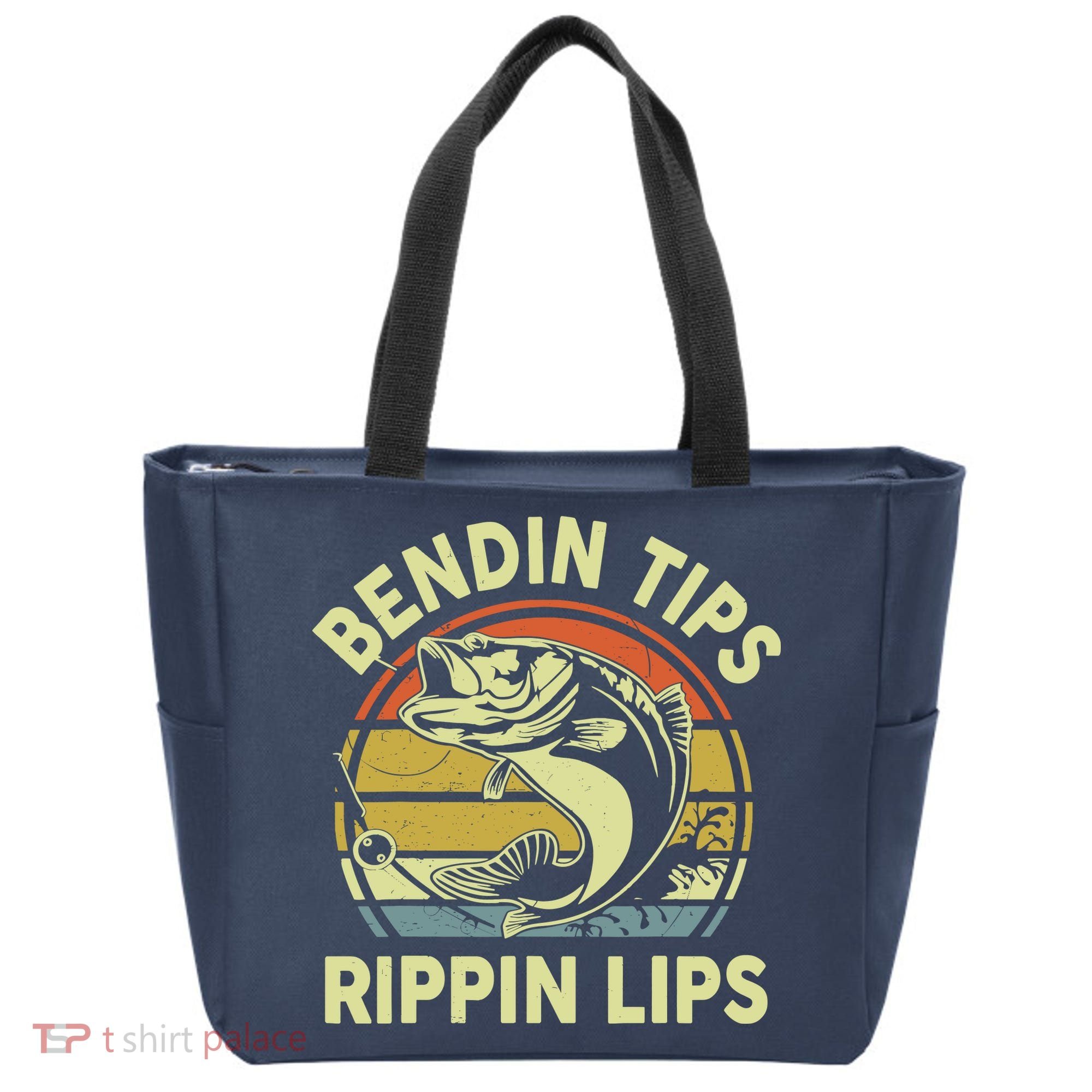 Bass Fish Dad Bendin Tips Rippin Lips Funny Papa Fishing Tote Bag