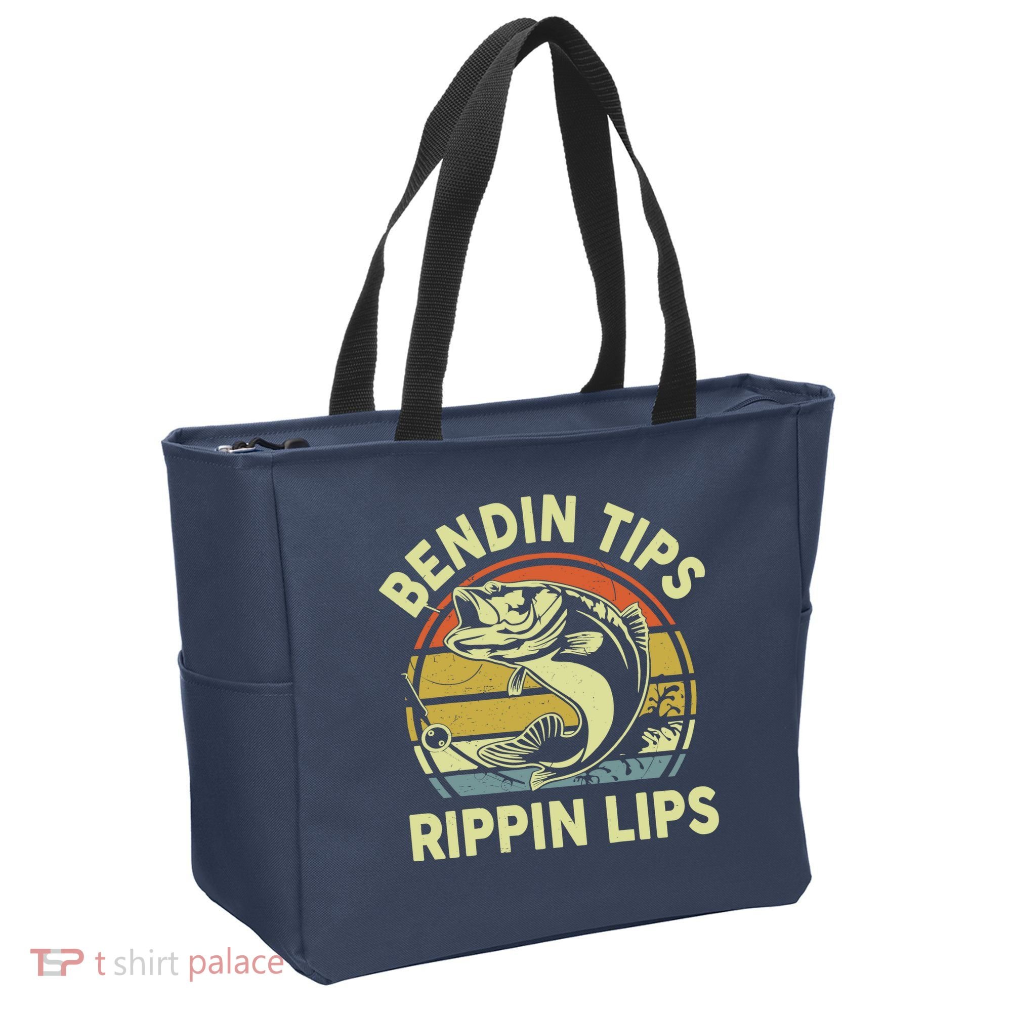 Bass Fish Dad Bendin Tips Rippin Lips Funny Papa Fishing Tote Bag