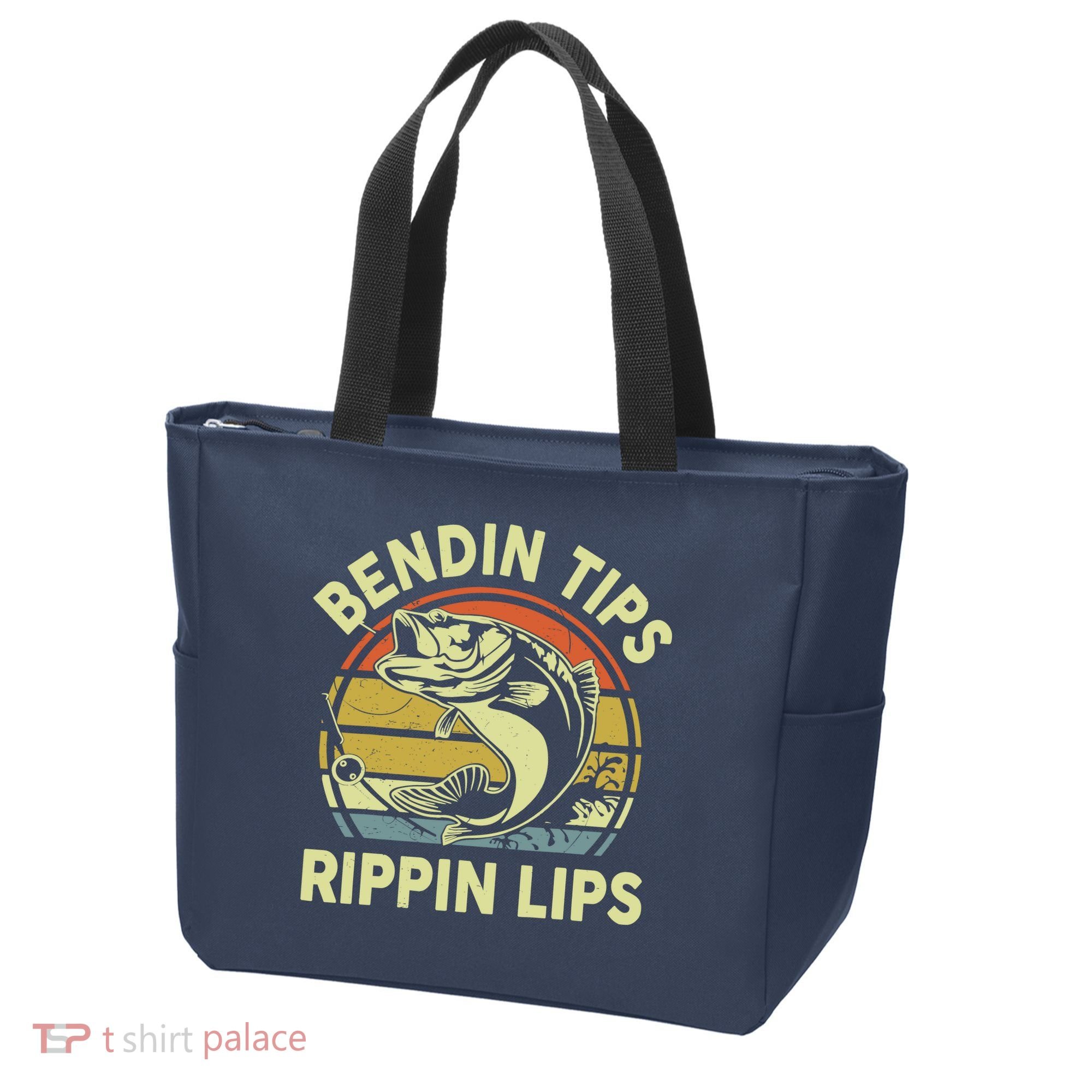 Bass Fish Dad Bendin Tips Rippin Lips Funny Papa Fishing Tote Bag